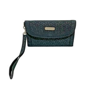 Baggallini black canvas wristlet clutch purse trifold wallet coin pocket ID card
